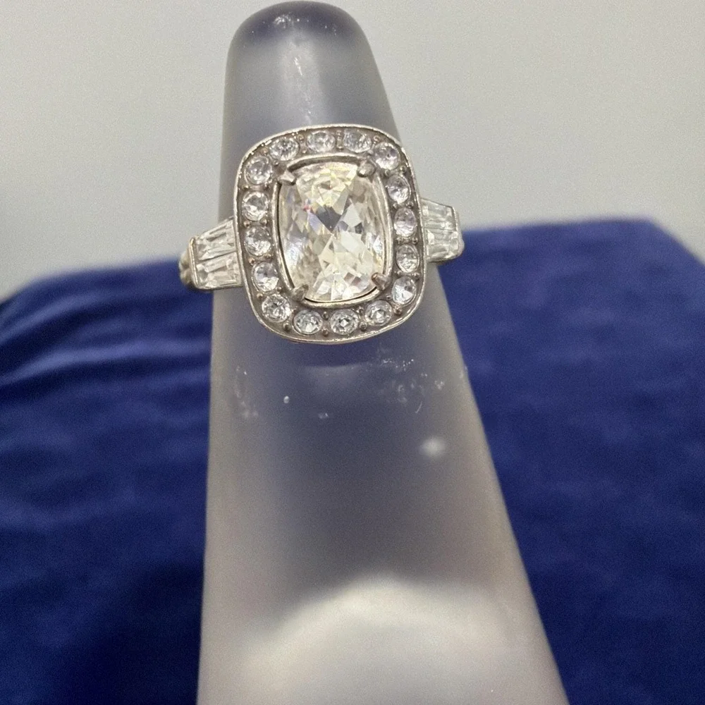 Brighton Reina Cushion-Cut Crystal Silver Plated Ring Size 7